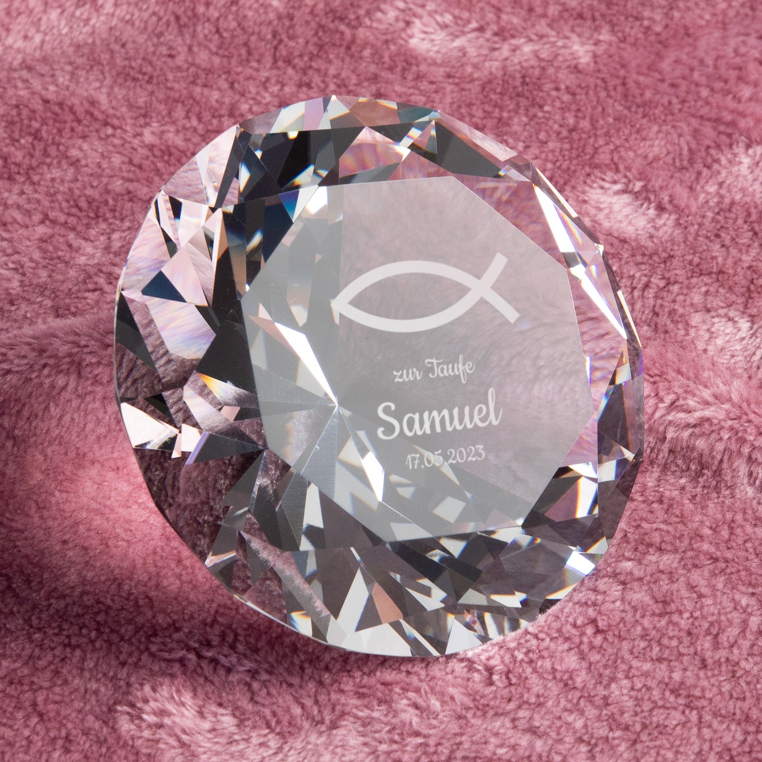 Diamant für Kinder zur Taufe Weiss Fisch