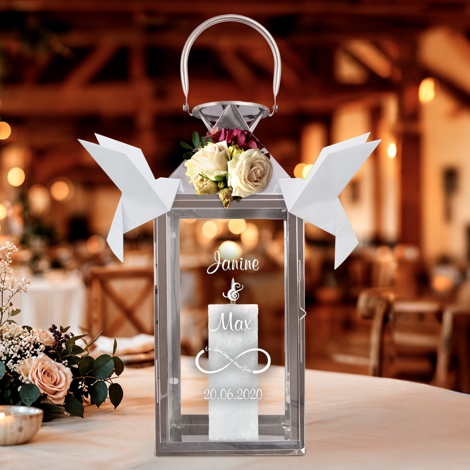 Laterne zur Hochzeit mit Gravur 45cm Unendlichkeit