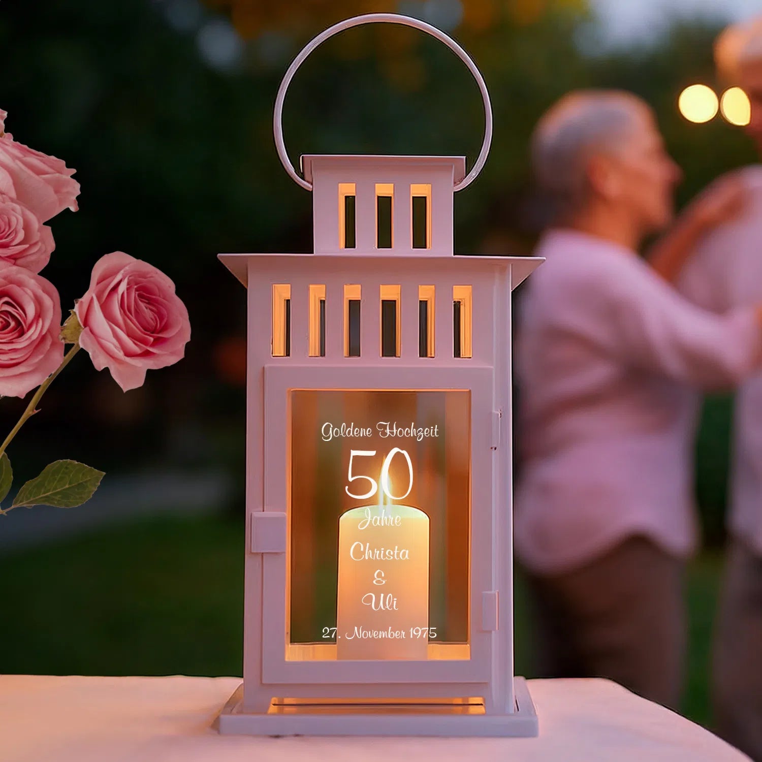 Laterne mit Gravur - Goldene Hochzeit weiß