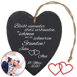 Schieferherz zur Hochzeit mit Personalisierung Herzen
