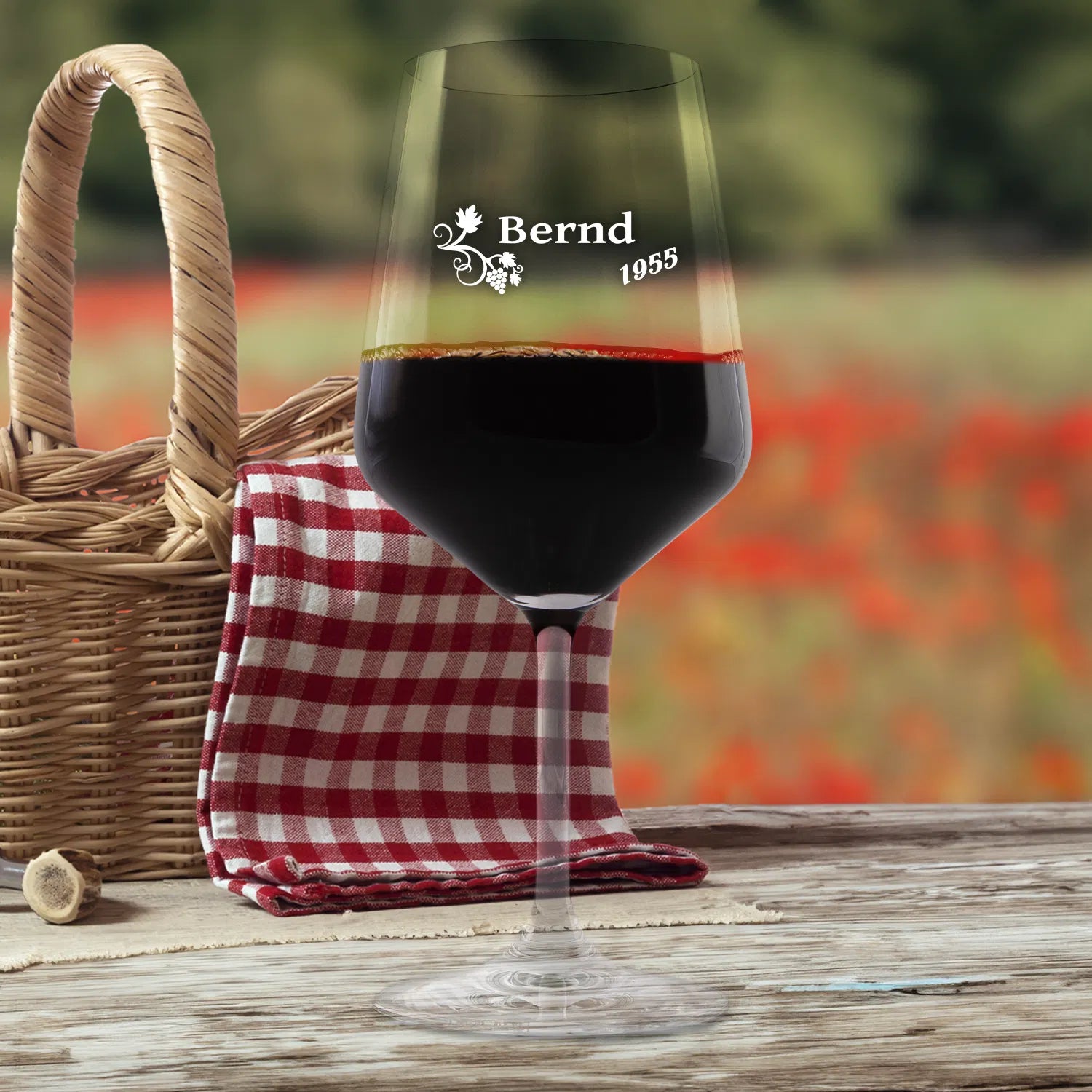 Weinglas -Weinrebe - mit Namen