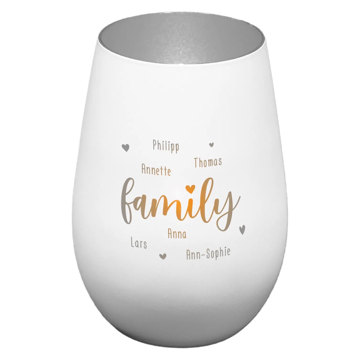 Windlicht - Family Weiss matt silber