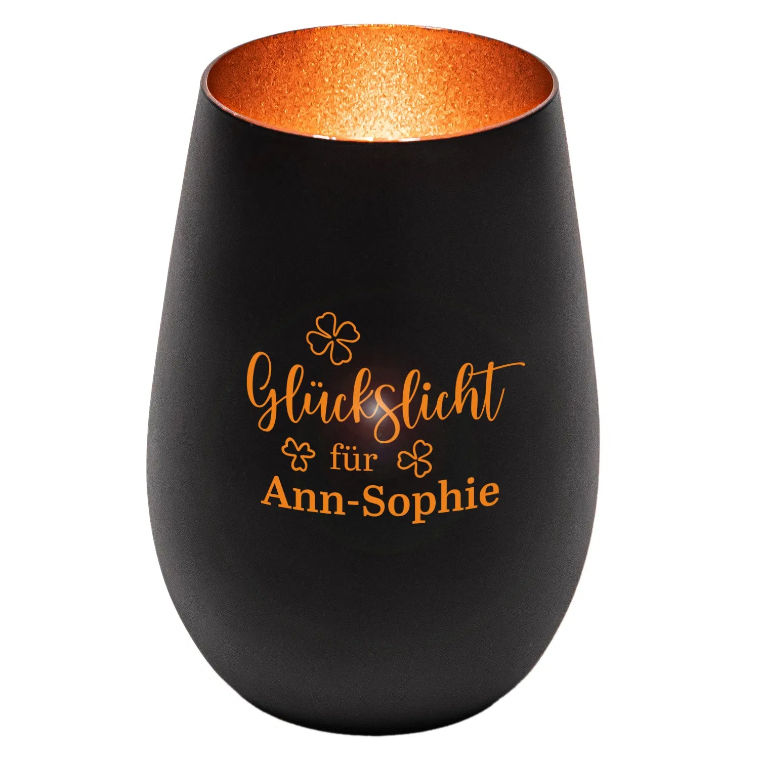Windlicht - Glückslicht - Kleeblatt Schwarz matt bronze