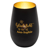 Windlicht - Glückslicht - Kleeblatt Schwarz matt gold