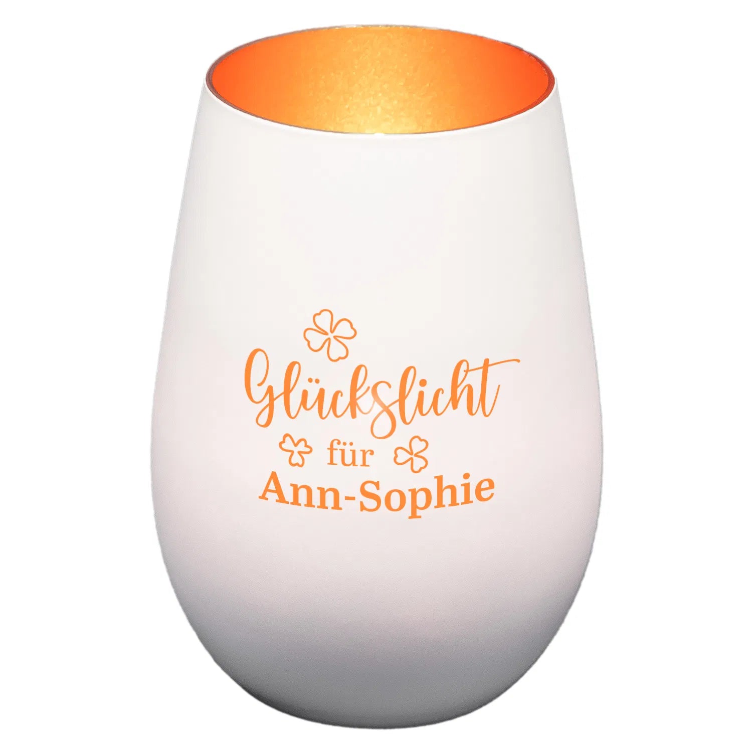 Windlicht - Glückslicht - Kleeblatt Weiss matt bronze