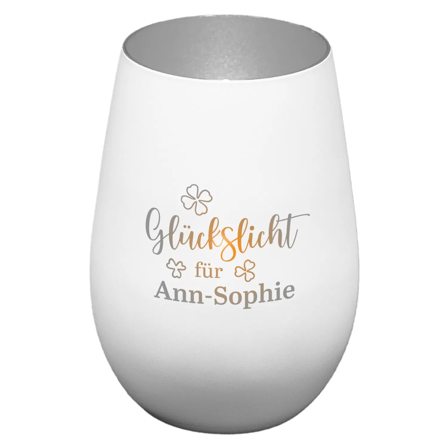 Windlicht - Glückslicht - Kleeblatt Weiss matt silber