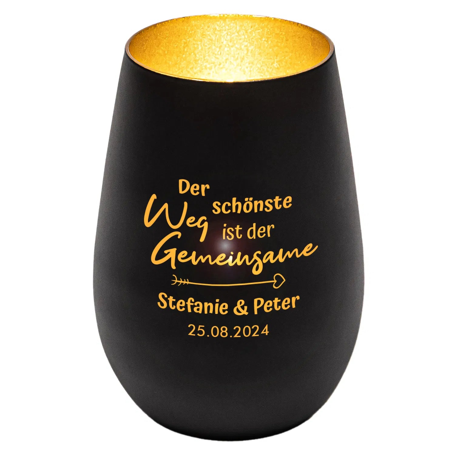 Windlicht - Hochzeit Schwarz matt gold