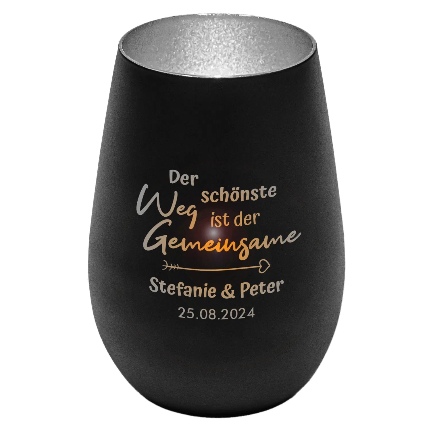 Windlicht - Hochzeit Schwarz matt silber