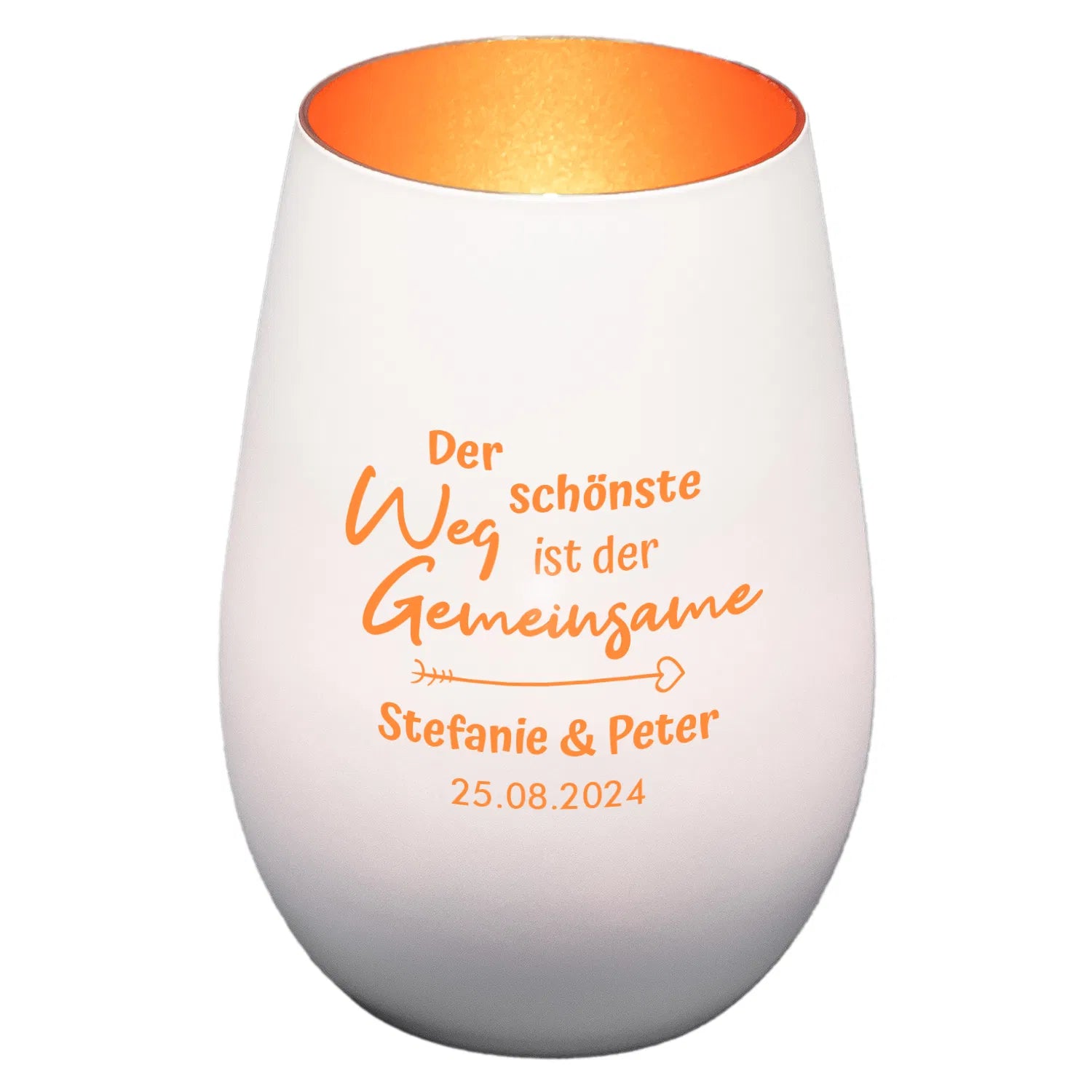 Windlicht - Hochzeit Weiss matt bronze