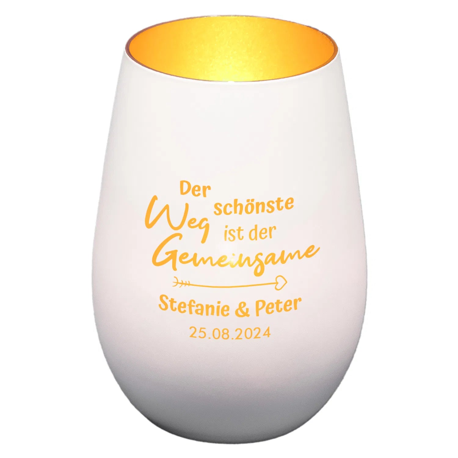 Windlicht - Hochzeit Weiss matt gold