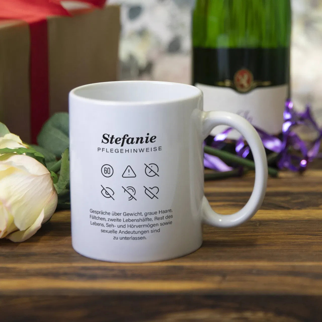 Tasse zum Geburtstag - Pflegehinweise - mit Wunschname