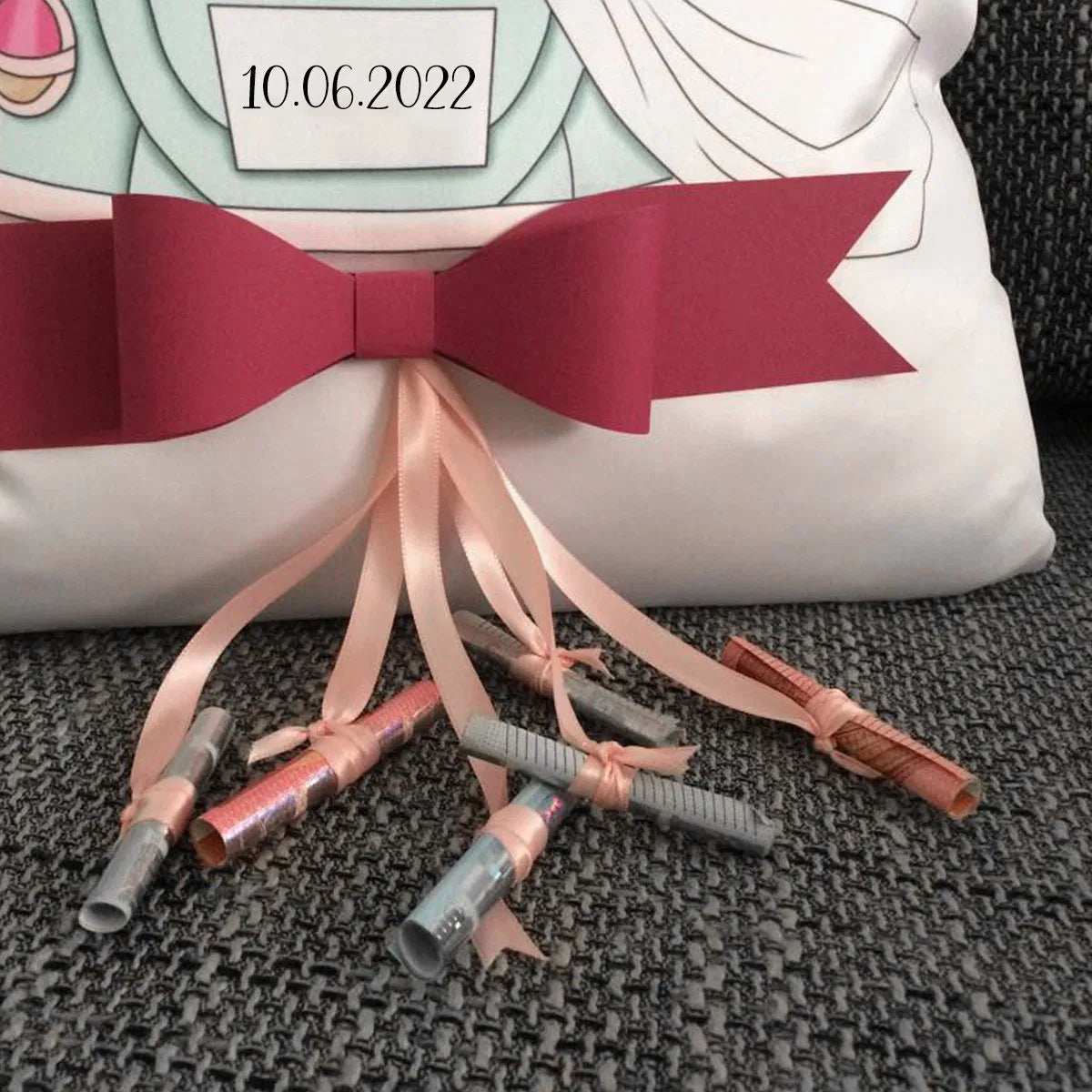 Personalisiertes Kissen Hochzeitsauto für Geldscheine