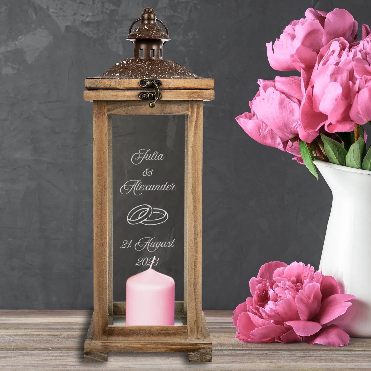 Landhaus Laterne zum Hochzeitstag - Hochzeitslaterne Ringe