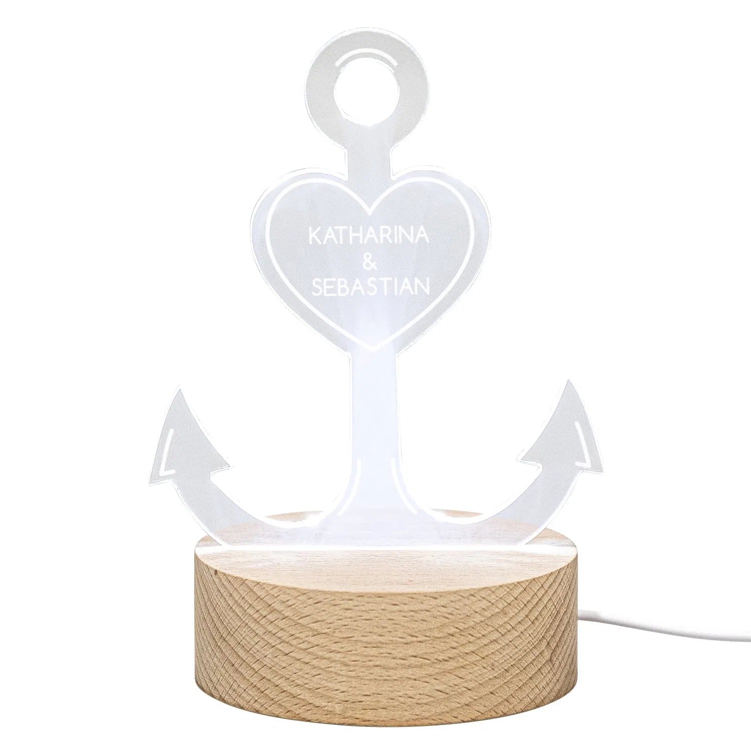 LED Deko Anker mit Personalisierung Holz-Sockel