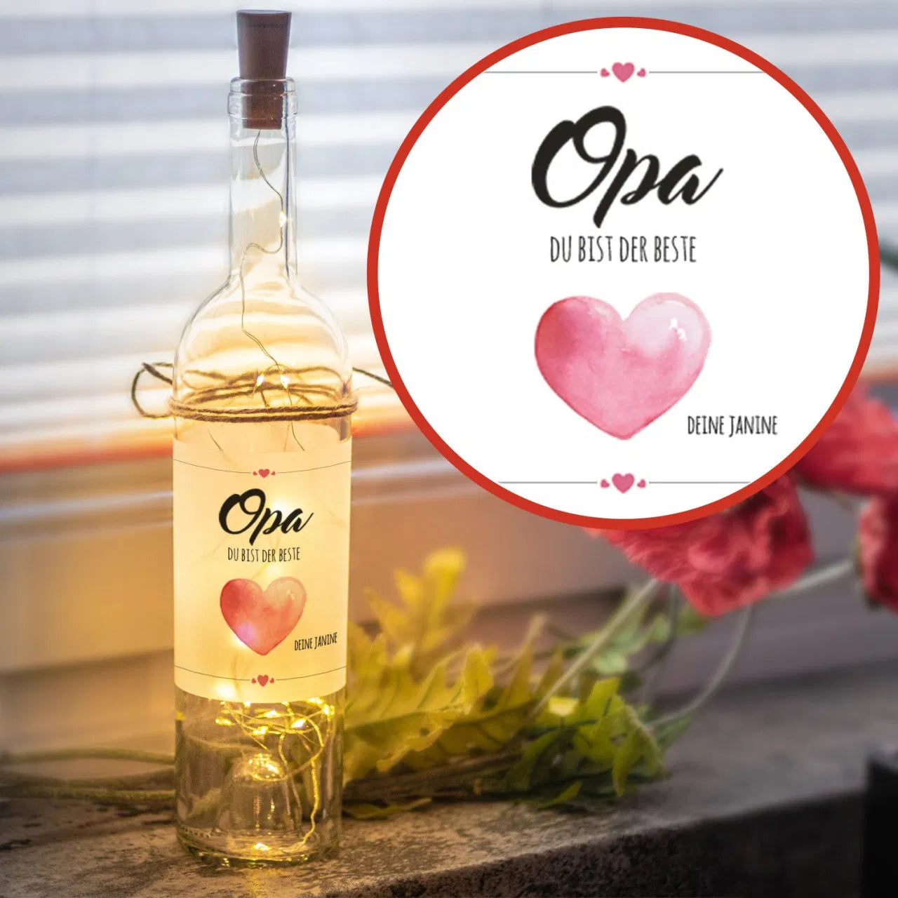 LED Flasche Herz mit Personalisierung