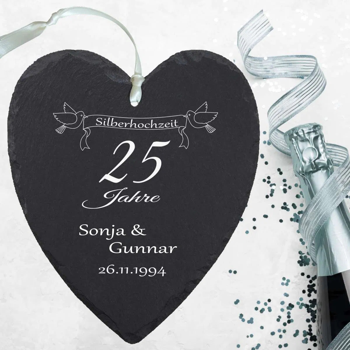 Schieferherz - Silberhochzeit mit Personalisierung