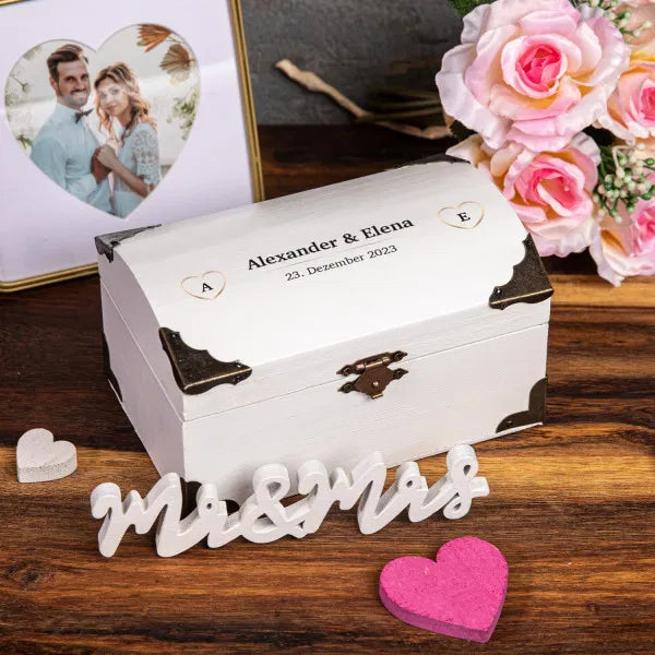 Schatzkiste - Weiß zur Hochzeit Herzen